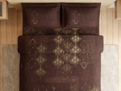 Essentials 100% Cotton Large Bedsheet, 180 TC, Ornate, Dark Brown