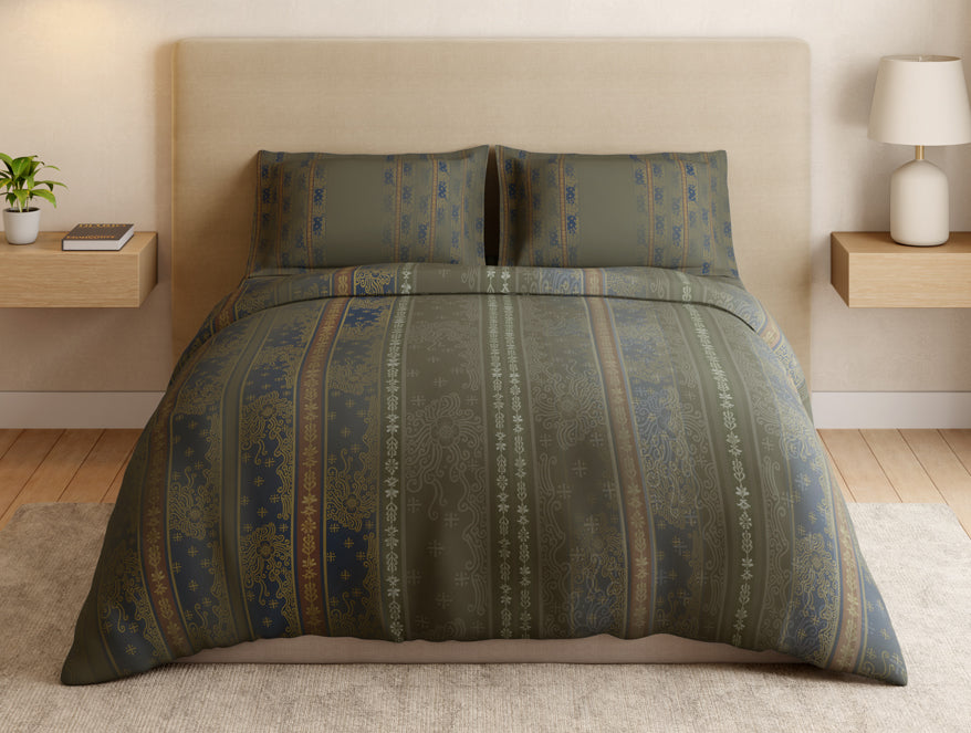 Essentials 100% Cotton Large Bedsheet, 180 TC, Ornate, Dark Green