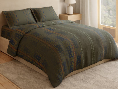 Essentials 100% Cotton Large Bedsheet, 180 TC, Ornate, Dark Green