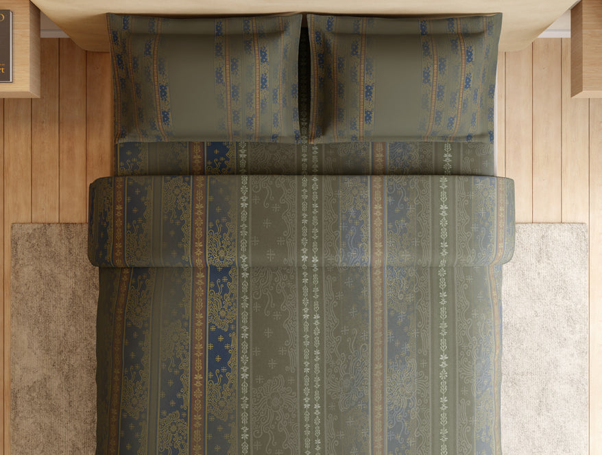 Essentials 100% Cotton Large Bedsheet, 180 TC, Ornate, Dark Green