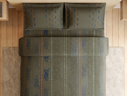 Essentials 100% Cotton Large Bedsheet, 180 TC, Ornate, Dark Green