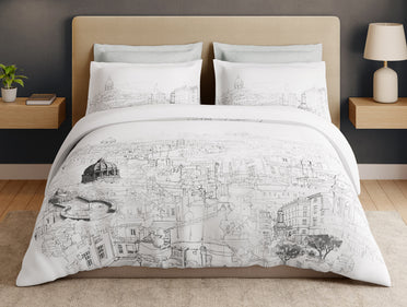 Essentials Premium 100% Cotton Large Bedsheet, 180 TC, Abstract, White