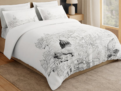 Essentials Premium 100% Cotton Large Bedsheet, 180 TC, Abstract, White