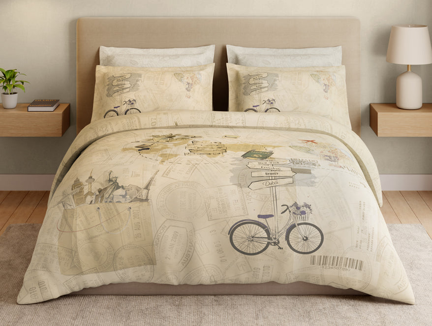 Essentials Premium 100% Cotton Large Bedsheet, 180 TC, Abstract, Beige