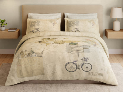 Essentials Premium 100% Cotton Large Bedsheet, 180 TC, Abstract, Beige