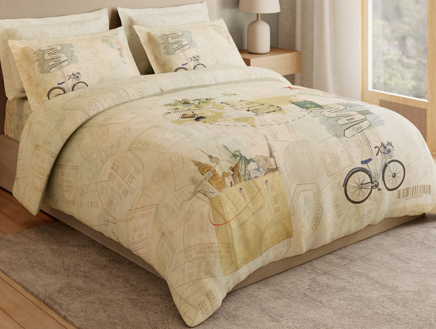 Essentials Premium 100% Cotton Large Bedsheet, 180 TC, Abstract, Beige