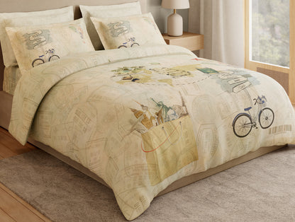 Essentials Premium 100% Cotton Large Bedsheet, 180 TC, Abstract, Beige