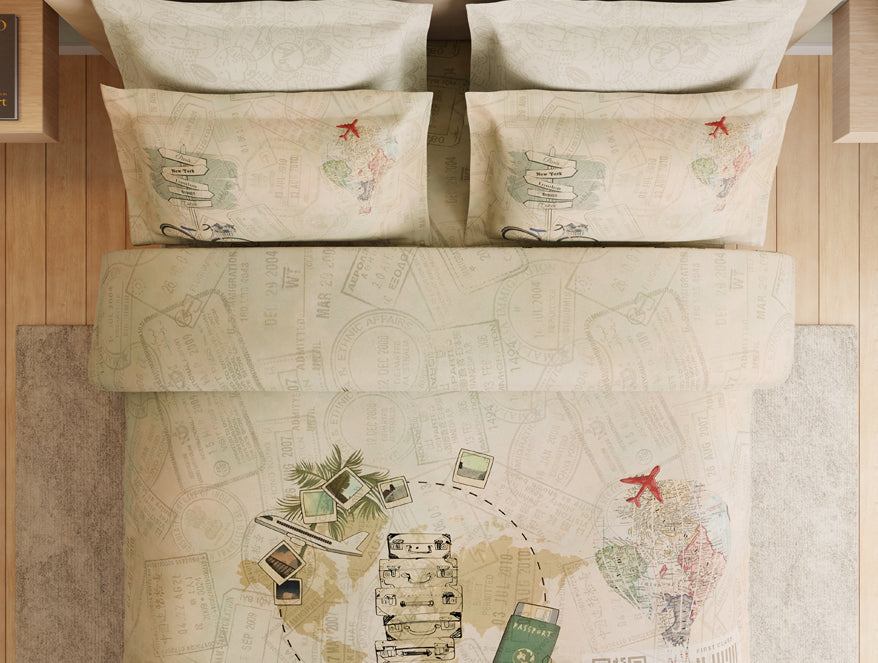 Essentials Premium 100% Cotton Large Bedsheet, 180 TC, Abstract, Beige