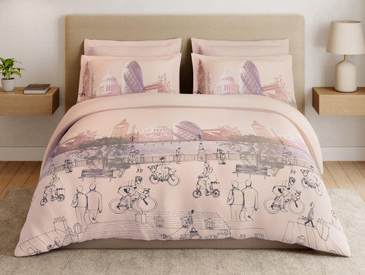 Essentials Premium 100% Cotton Large Bedsheet, 180 TC, Abstract, Light Peach