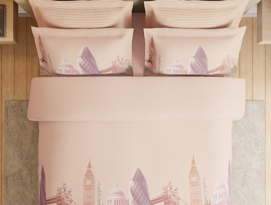 Essentials Premium 100% Cotton Large Bedsheet, 180 TC, Abstract, Light Peach