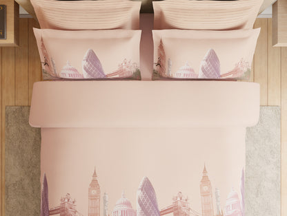 Essentials Premium 100% Cotton Large Bedsheet, 180 TC, Abstract, Light Peach