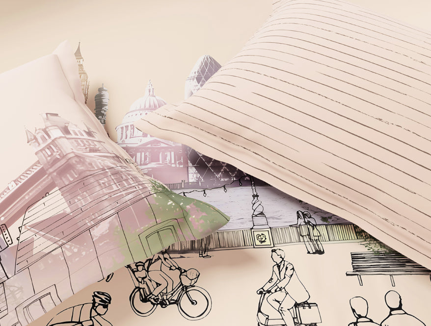 Essentials Premium 100% Cotton Large Bedsheet, 180 TC, Abstract, Light Peach