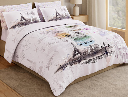 Essentials Premium 100% Cotton Large Bedsheet, 180 TC, Abstract, Light Pink