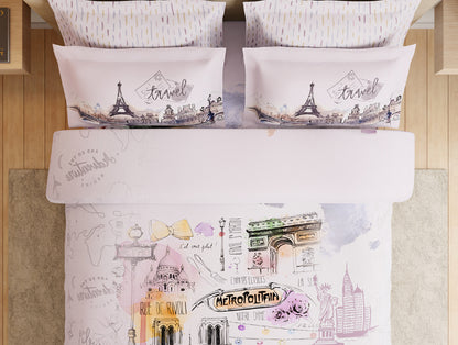 Essentials Premium 100% Cotton Large Bedsheet, 180 TC, Abstract, Light Pink