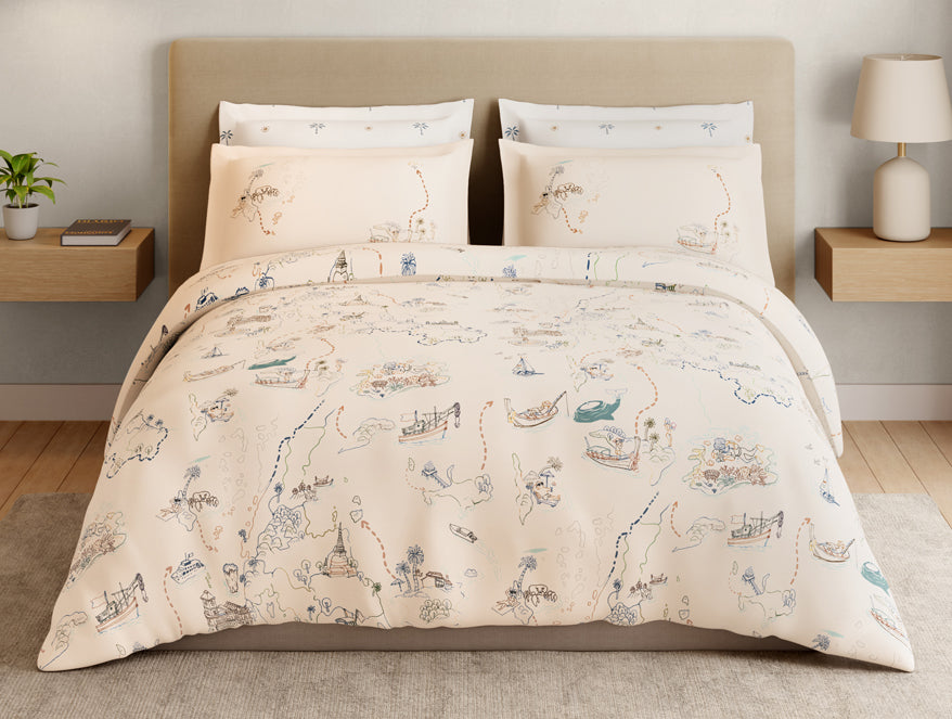 Essentials Premium 100% Cotton Large Bedsheet, 180 TC, Abstract, Light Blush
