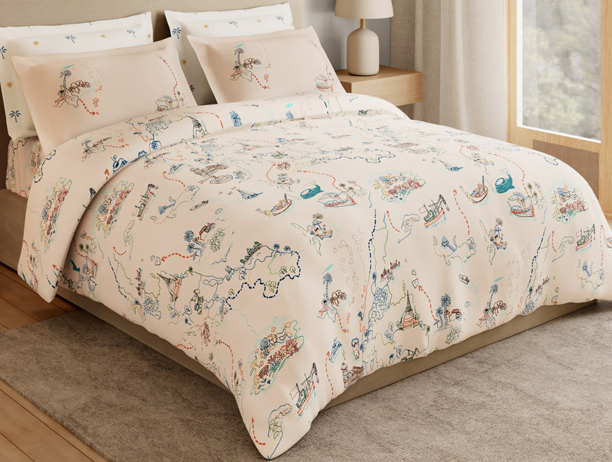 Essentials Premium 100% Cotton Large Bedsheet, 180 TC, Abstract, Light Blush