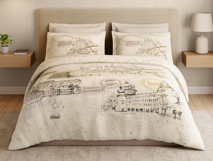 Essentials Premium 100% Cotton Large Bedsheet, 180 TC, Abstract, Beige