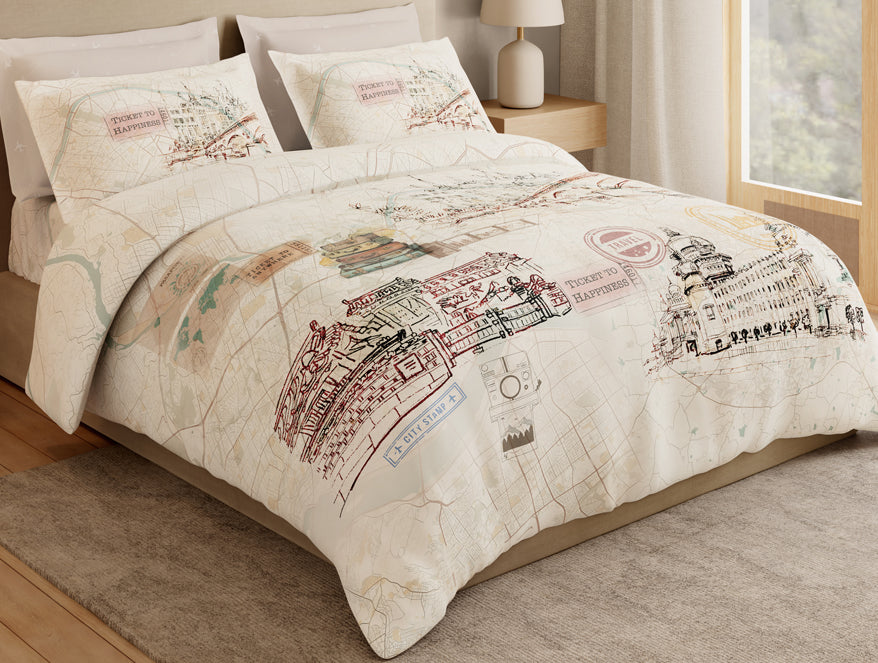 Essentials Premium 100% Cotton Large Bedsheet, 180 TC, Abstract, Beige