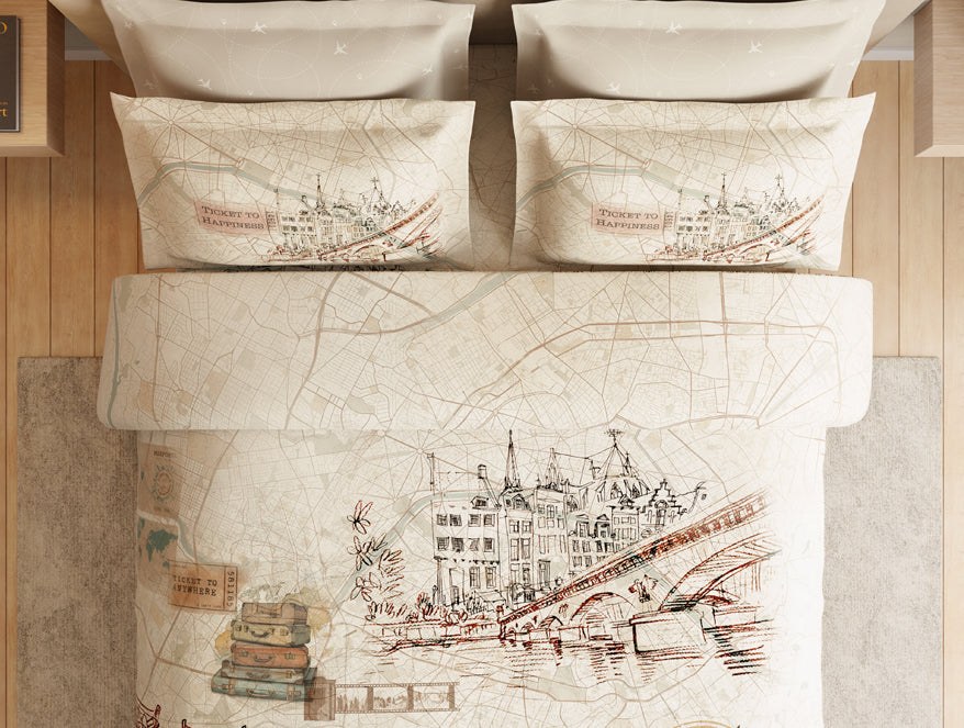 Essentials Premium 100% Cotton Large Bedsheet, 180 TC, Abstract, Beige