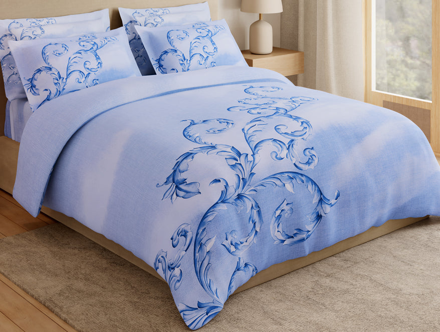 Essentials Premium 100% Cotton Large Bedsheet, 180 TC, Ornate, Light Blue