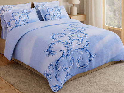 Essentials Premium 100% Cotton Large Bedsheet, 180 TC, Ornate, Light Blue