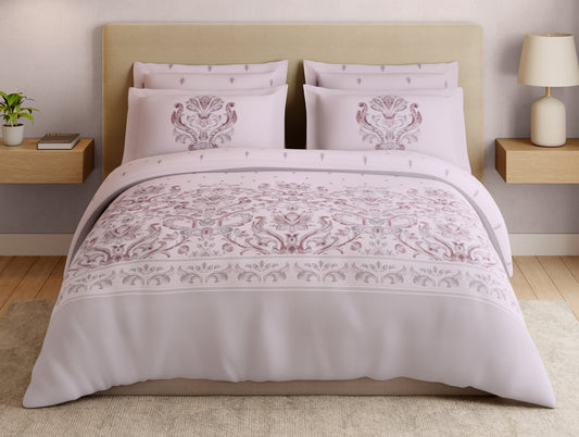Essentials Premium 100% Cotton Large Bedsheet, 180 TC, Ornate, Light Blush