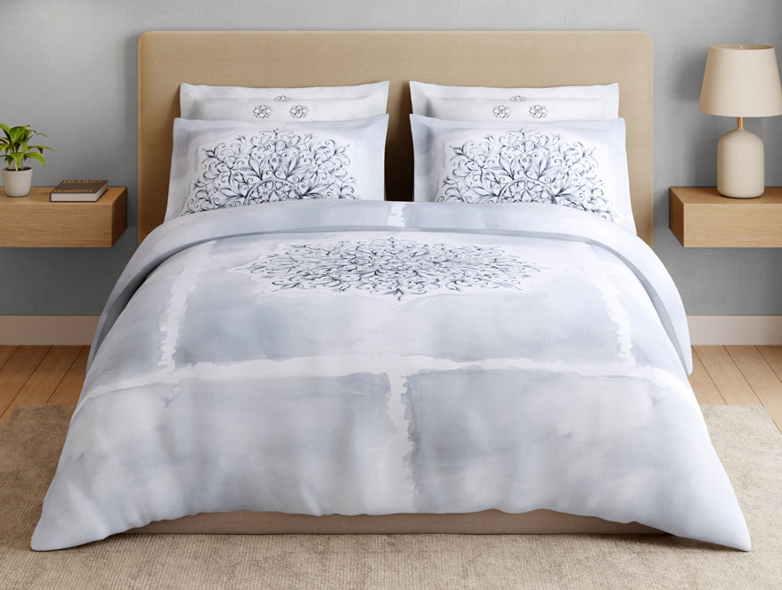 Essentials Premium 100% Cotton Large Bedsheet, 180 TC, Ornate, Light Blue