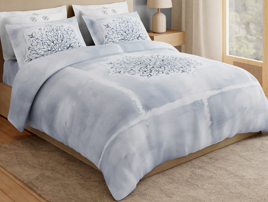 Essentials Premium 100% Cotton Large Bedsheet, 180 TC, Ornate, Light Blue