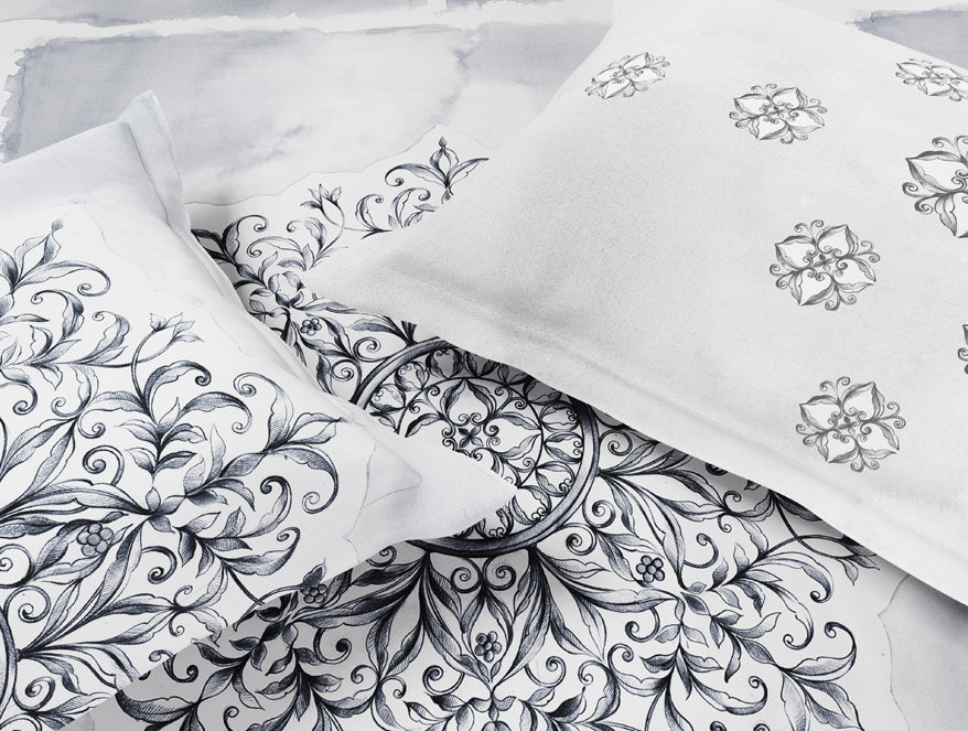 Essentials Premium 100% Cotton Large Bedsheet, 180 TC, Ornate, Light Blue