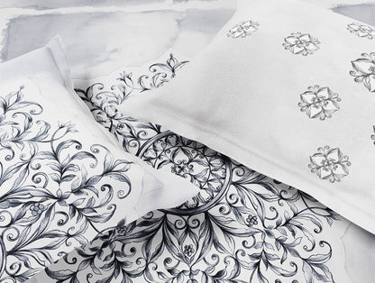 Essentials Premium 100% Cotton Large Bedsheet, 180 TC, Ornate, Light Blue