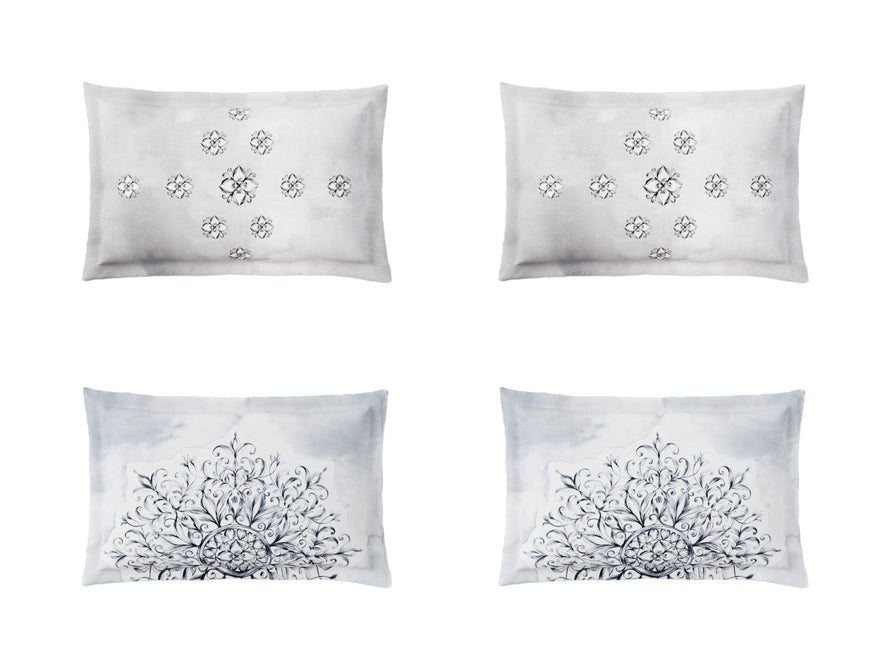 Essentials Premium 100% Cotton Large Bedsheet, 180 TC, Ornate, Light Blue