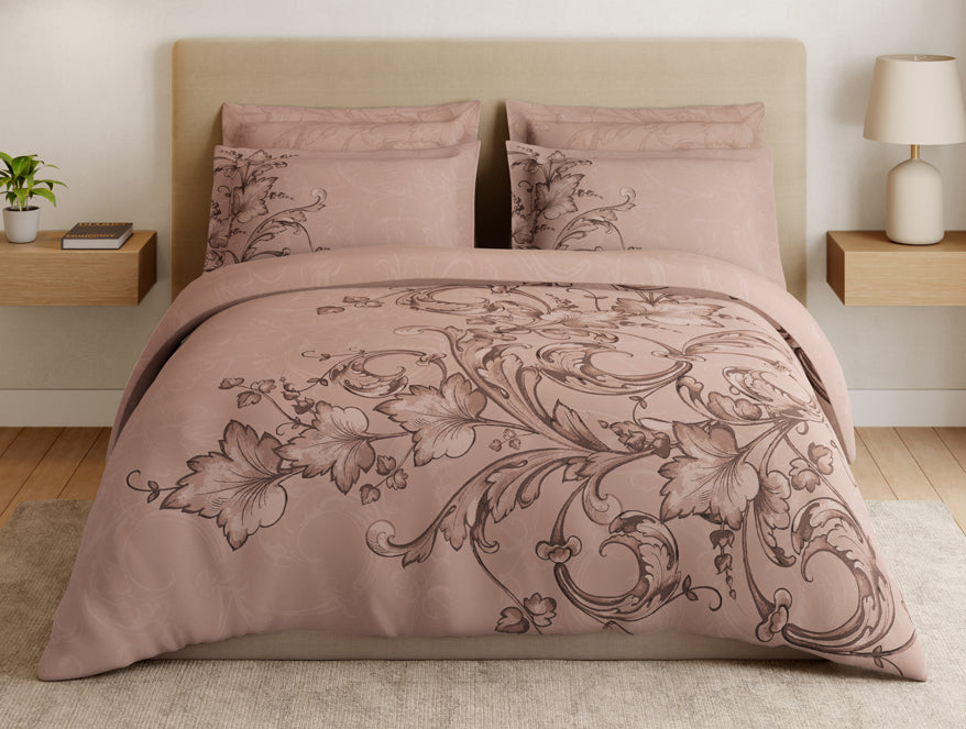 Essentials Premium 100% Cotton Large Bedsheet, 180 TC, Ornate, Light Brown