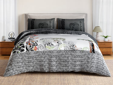 Essentials 100% Cotton Double Bedsheet, 132 TC, Floral, Dark Grey