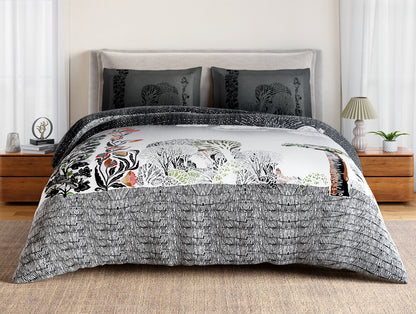 Essentials 100% Cotton Double Bedsheet, 132 TC, Floral, Dark Grey