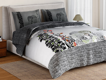 Essentials 100% Cotton Double Bedsheet, 132 TC, Floral, Dark Grey