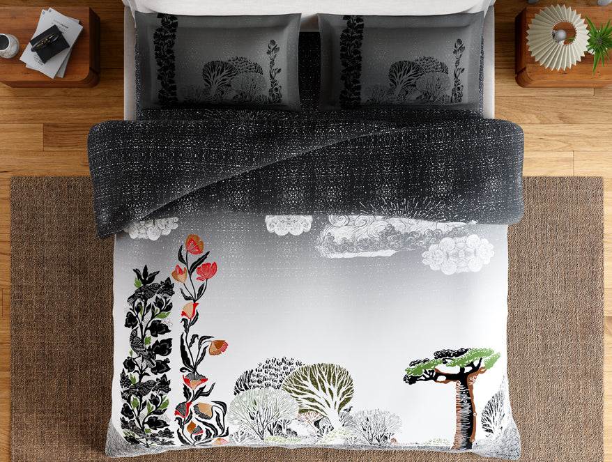 Essentials 100% Cotton Double Bedsheet, 132 TC, Floral, Dark Grey