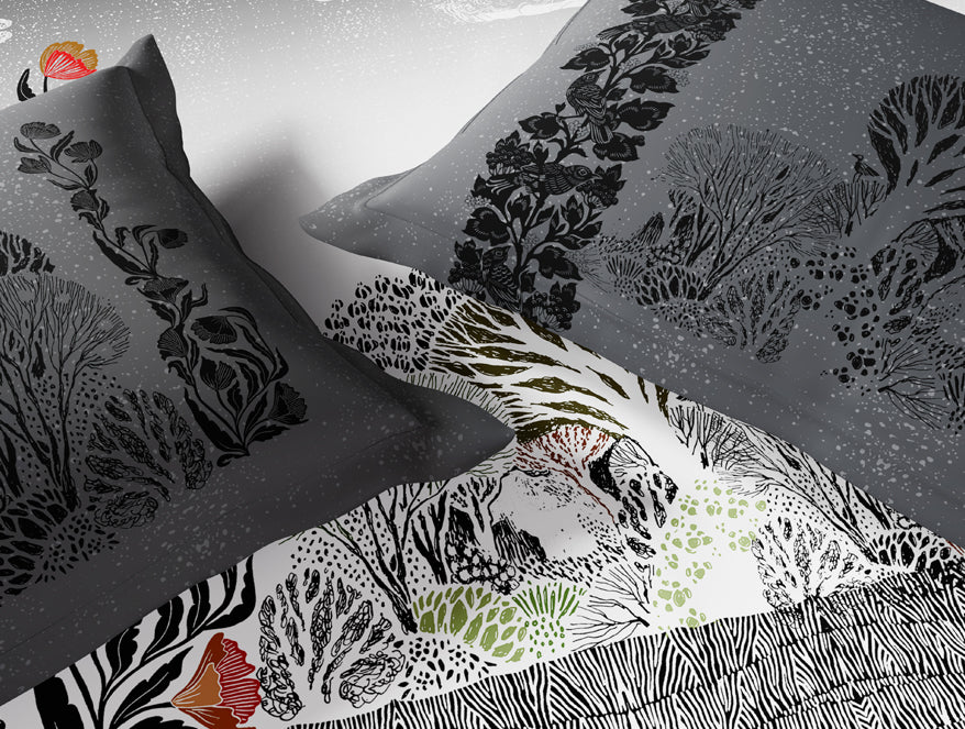 Essentials 100% Cotton Double Bedsheet, 132 TC, Floral, Dark Grey