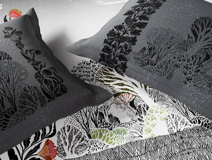 Essentials 100% Cotton Double Bedsheet, 132 TC, Floral, Dark Grey