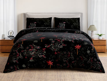 Essentials 100% Cotton Double Bedsheet, 132 TC, Floral, Black