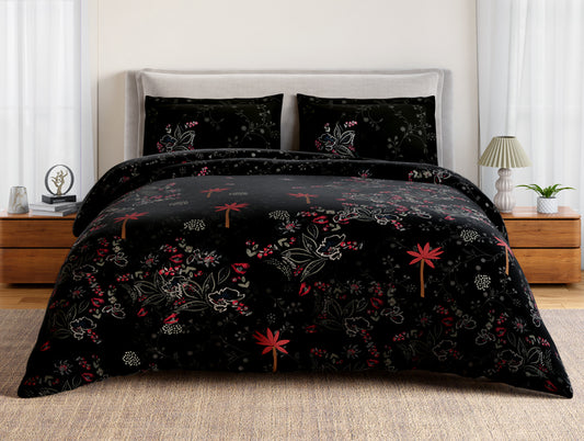 Essentials 100% Cotton Double Bedsheet, 132 TC, Floral, Black