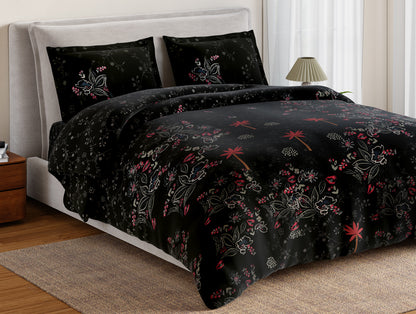 Essentials 100% Cotton Double Bedsheet, 132 TC, Floral, Black