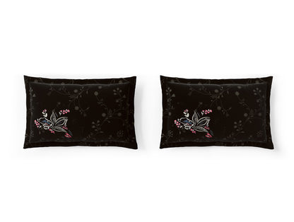 Essentials 100% Cotton Double Bedsheet, 132 TC, Floral, Black