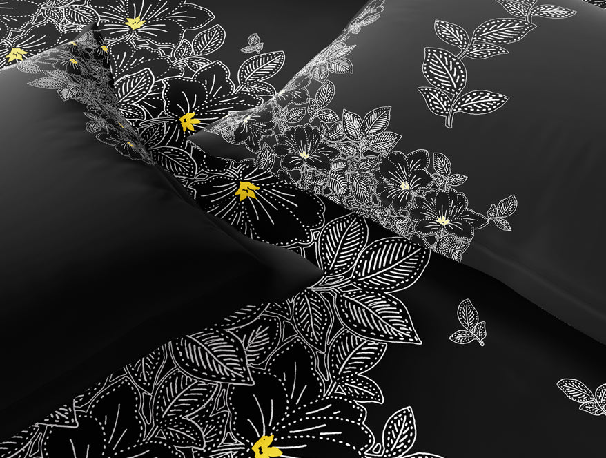 Essentials 100% Cotton Double Bedsheet, 132 TC, Floral, Black