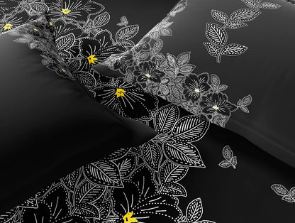 Essentials 100% Cotton Double Bedsheet, 132 TC, Floral, Black