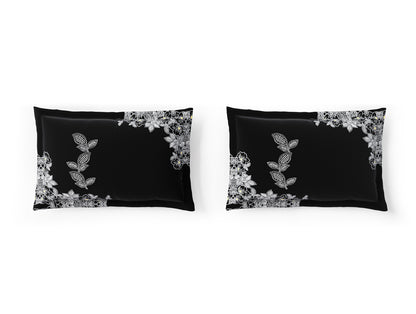 Essentials 100% Cotton Double Bedsheet, 132 TC, Floral, Black