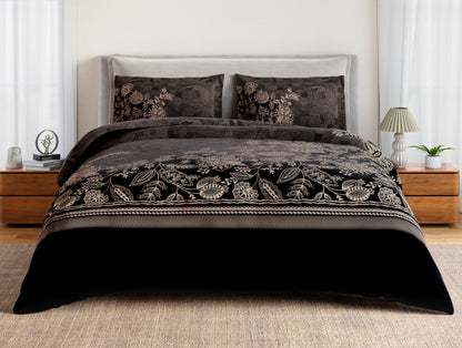 Essentials 100% Cotton Double Bedsheet, 132 TC, Floral, Dark Grey