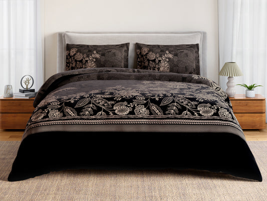 Essentials 100% Cotton Double Bedsheet, 132 TC, Floral, Dark Grey