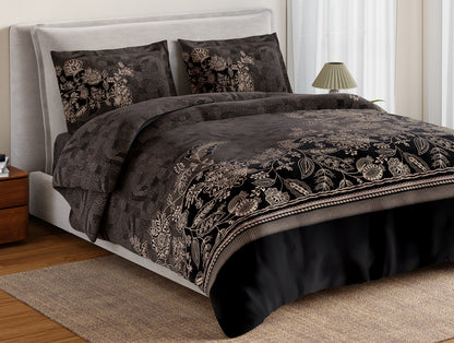 Essentials 100% Cotton Double Bedsheet, 132 TC, Floral, Dark Grey