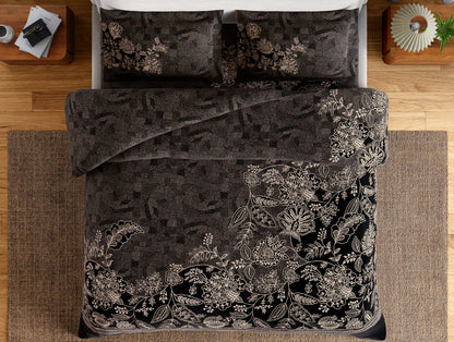 Essentials 100% Cotton Double Bedsheet, 132 TC, Floral, Dark Grey