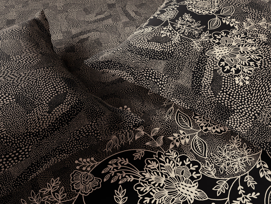 Essentials 100% Cotton Double Bedsheet, 132 TC, Floral, Dark Grey